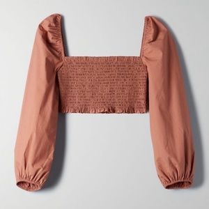 Wilfred by Aritzia Inaya Smocked Off Shoulder Blouse Mauve